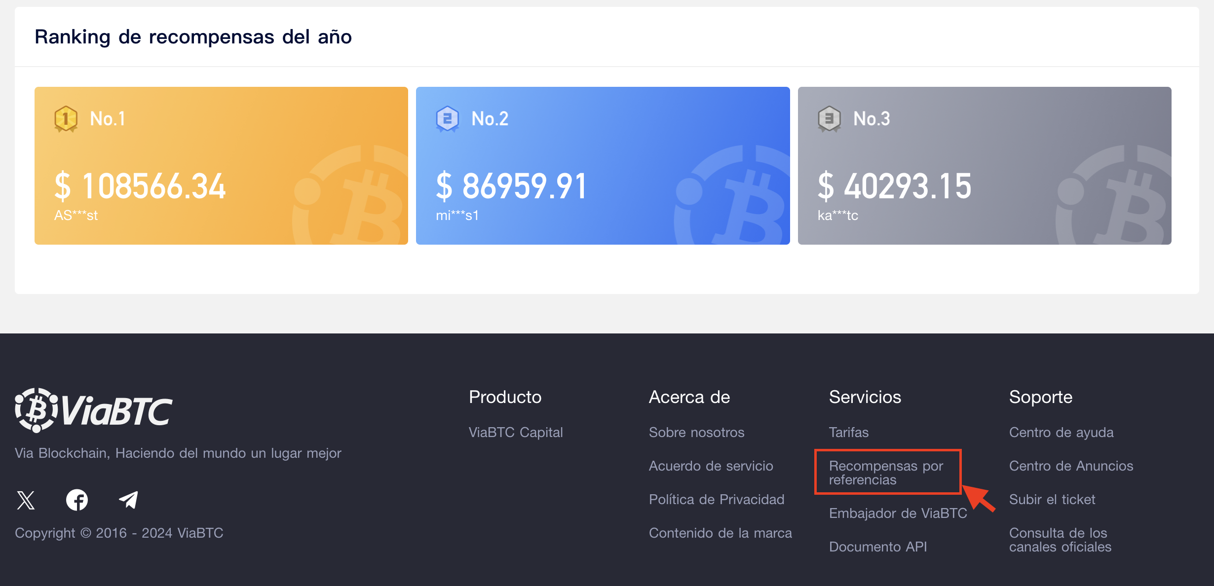 valor recompensas referidos top