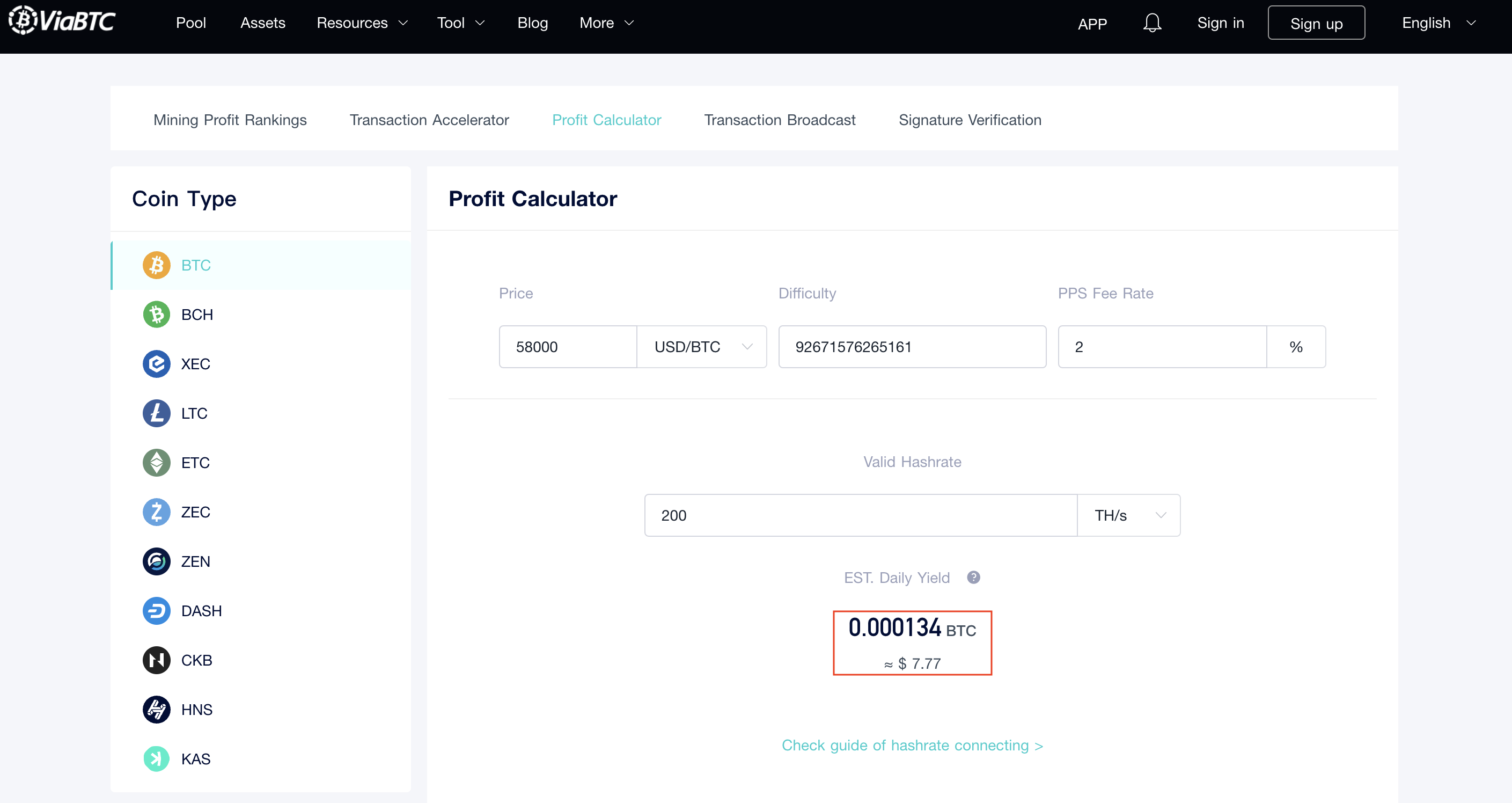 ViaBTC Profit Calculator